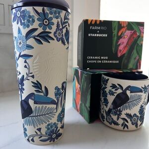 Starbucks Ceramic Mug with Blue Floral Design